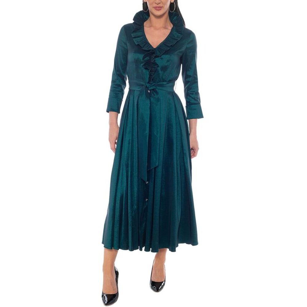 Oleg Cassini Womens  Ruffle Collar Shirt Dress